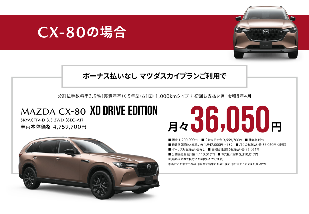 CX-80 XD DRIVE EDITION支払例