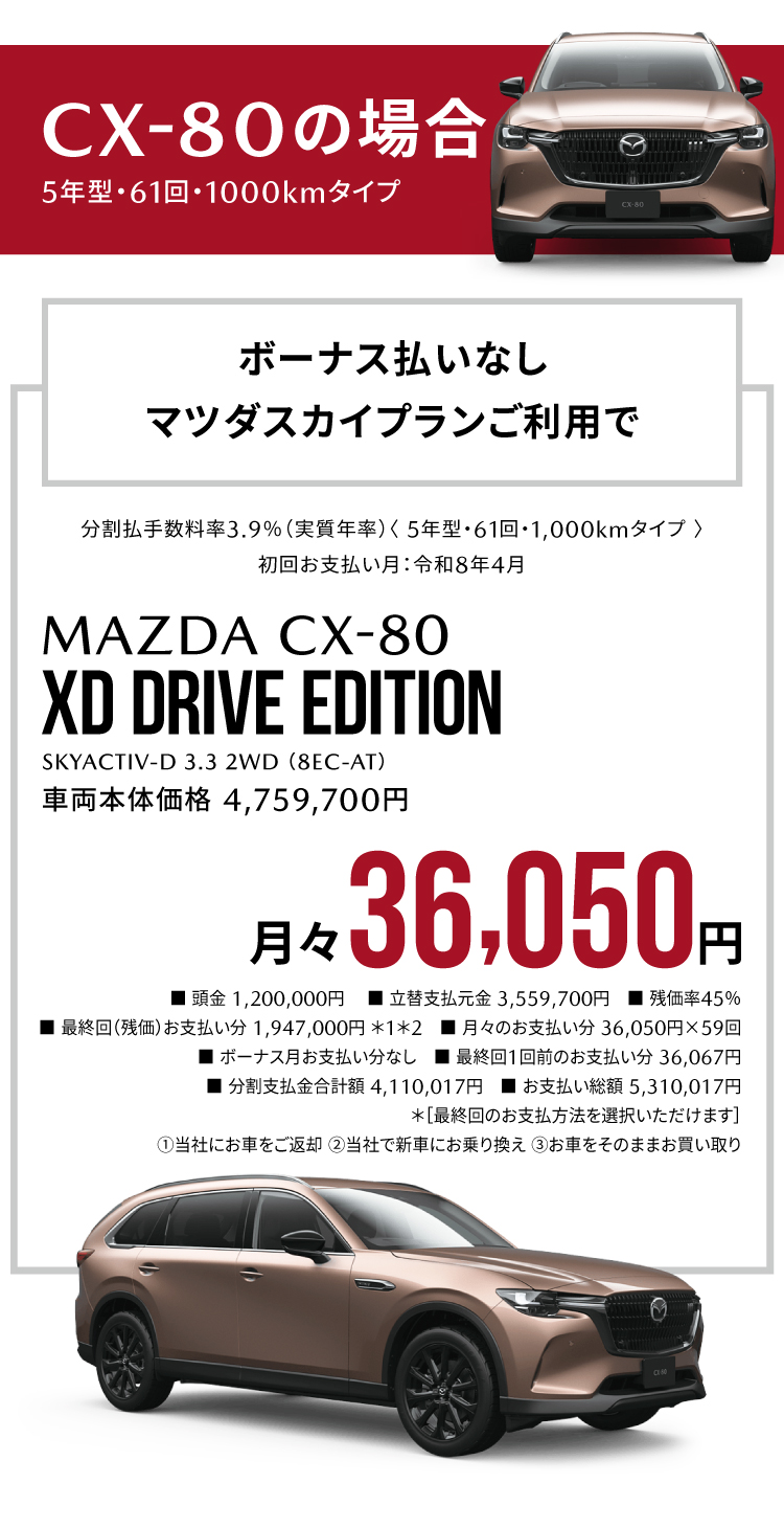 CX-80 XD DRIVE EDITION支払例
